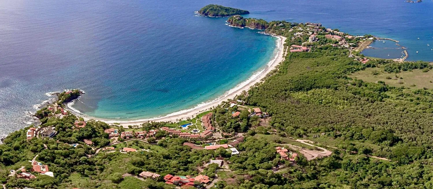Aerial view of the bay and white sand at Playa Flamingo