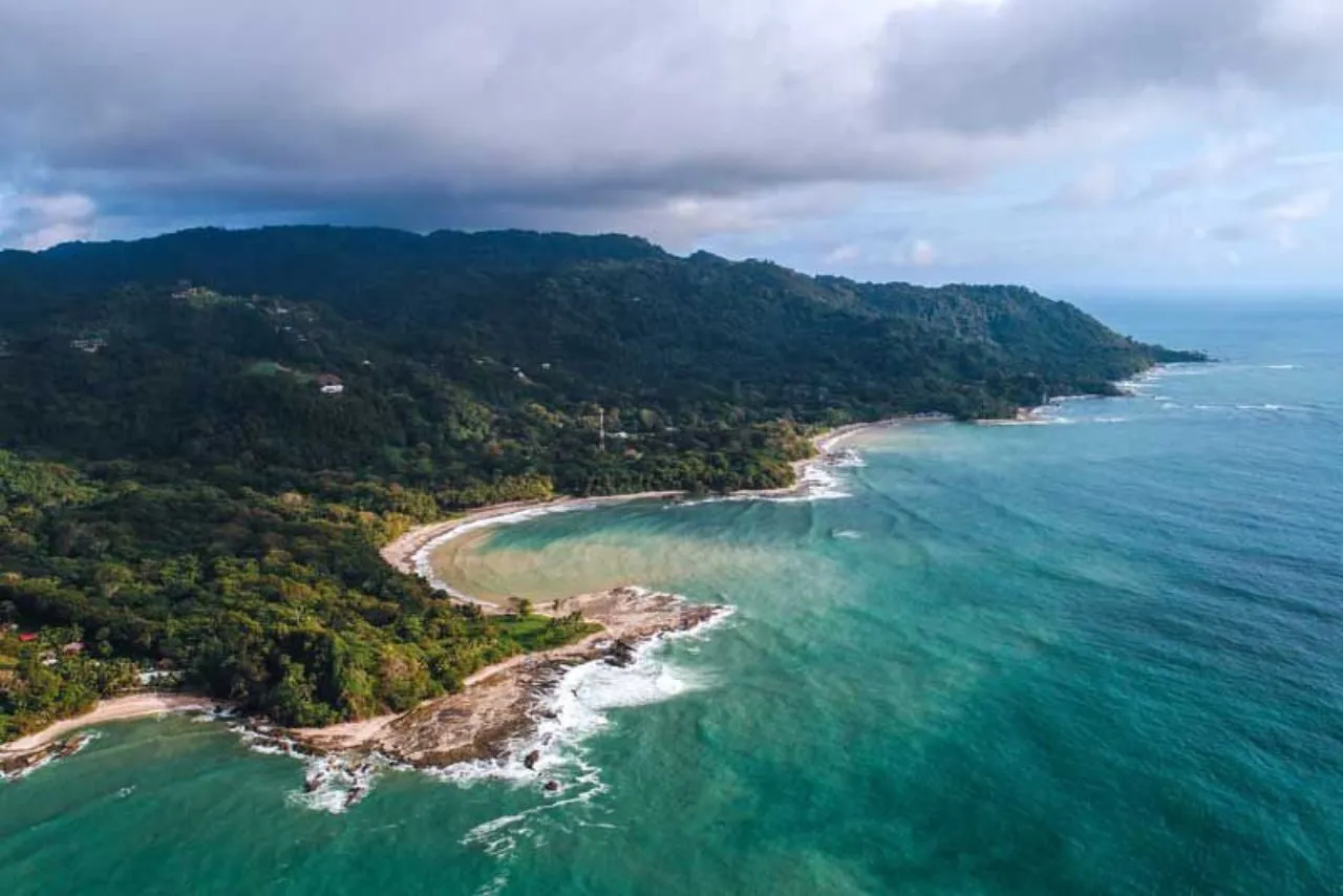 Aerial view of the coastline and headland on the southern Nicoya Peninsula